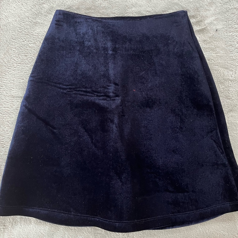 velvet mini royal blue skirt with a gold zipper